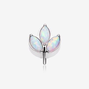 Implant Grade Titanium OneFit Threadless Triple Marquise Fire Opal Leaflet Top Part-White Opal